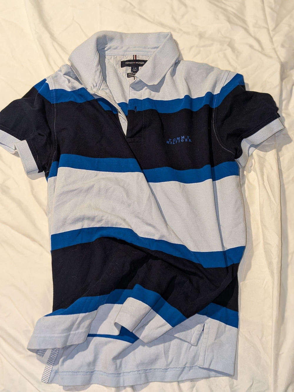 Tommy Hilfiger Black and Blue Striped Polo Sweater